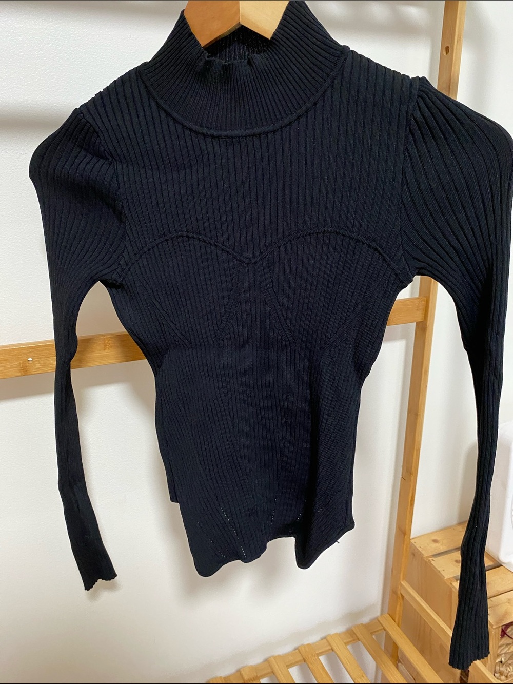 Zara Black Ribbed Mock Neck Long Sleeve Top